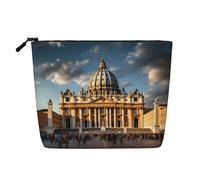 QAZWZML Trousse de maquillage en faux lin imprimé basilique Saint-Pierre avec fermeture éclair - Accessoire de voyage