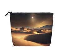 QAZWZML Trousse de maquillage en faux lin imprimé désert du Sahara - Portable - Avec fermeture éclair - Accessoire de voyage