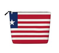 QAZWZML Trousse de maquillage en faux lin imprimé drapeau du Libéria à une seule couche - Portable - Avec fermeture éclair - Accessoire de voyage