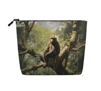 QAZWZML Trousse de maquillage en faux lin imprimé simple couche singe assis sur un arbre portable à fermeture éclair accessoire de voyage