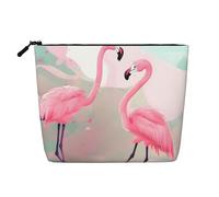QAZWZML Trousse de maquillage portable à fermeture éclair en faux lin avec imprimé flamant rose