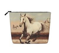 QAZWZML Trousse de maquillage portable à fermeture éclair en faux lin imprimé cheval blanc cabré accessoire de voyage