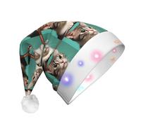 QAZWZML Un chapeau de Noël pour adulte imprimé chat curieux, chapeau décoratif lumineux, parfait pour les fêtes de vacances ou le Nouvel An.