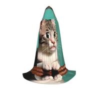 QAZWZML Une cape à capuche imprimée de chat curieux de taille moyenne, costume de cosplay, parfaite pour les déguisements et les fêtes de fin d'année