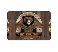 QAZWZML uubnkaa Rustic Lodge Bear Tapis de bienvenue - 40,6 x 61 cm - Tapis absorbant pour porte de salle de bain et cuisine