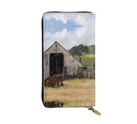 QAZWZML Vieille grange en bois avec tracteur rouillé sac de rangement pour pièces de monnaie, longue pochette, sac pour téléphone portable et compartiment pour carte d'identité convient pour les