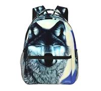 QAZWZML Wolf Under Moon Sac à dos pour ordinateur portable - Sac à dos léger pour voyage, randonnée, affaires, camping et salle de sport