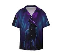 QAZWZML Wolves Howl in The Northern Lights Cardigan à manches courtes pour homme avec boutons pour les voyages et le quotidien., Noir , XL