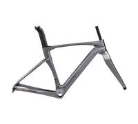 QAZXDRFG Cadre de vélo de Route 700C 43,5/46/48/50/52/54/56 cm, Cadre de Cyclocross en Fibre de Carbone, Freins à Disque, axe traversant F12 100 mm R12 142 mm (Gris foncé, 52 cm)