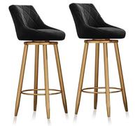 QAZXDRFG Lot de 2 tabourets de Bar pivotants Modernes, Hauteur comptoir, Tabouret Haut, Chaise de Cuisine rembourrée en Velours avec Pieds en métal doré pour bistrot, café, Restaurant, 75 cm