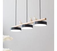QAZXDRFG Suspension LED Moderne Noire pour îlot de Cuisine, luminaire Suspendu linéaire, Style Oiseau, 3 lumières, en métal, Industriel, en Bois, pour Cuisine, îlot, Salle à Manger, Ferme