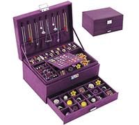 QBestry Boîte à bijoux en velours violet avec serrure, organisateur pour bagues, bracelets, colliers, boucles d'oreilles, adolescentes et femmes