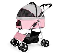 QBGJDOGE Poussette for Chien de Taille Moyenne et Petite, 40 LB, Landau de Luxe Pliable à 4 Roues avec Support Amovible, siège de Voiture Respirant, Sac en Filet de Grande capacité(Pink)