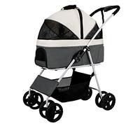 QBGJDOGE Poussette for Chien de Taille Moyenne et Petite, 40 LB, Landau de Luxe Pliable à 4 Roues avec Support Amovible, siège de Voiture Respirant, Sac en Filet de Grande capacité(Gray b)