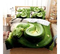 QBIDCSX Housse de Couette 160x200 cm Enfant Serpent Vert Parure de Lit 1 Personne avec Fermeture Éclair Confortable Respirant 110gsm Microfibre Housse de Couette et 1 Taie d'oreiller 65x65 cm