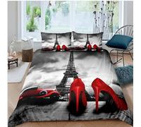 QBIDCSX Housse de Couette 200x200 Adulte Enfant Paris Parure de Lit 1 Personnes en Microfibre, Ensemble de Literie avec 1 Housse de Couette et 2 Taie d'oreiller 65x65 cm