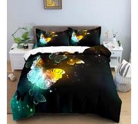 QBIDCSX Parure de Lit 220X240 Ado Adulte Papillons Housse de Couette 2 Personnes avec Fermeture Éclair Doux Respirant Microfibre Housse de Couette et 2 Taie d'oreiller 65x65 cm