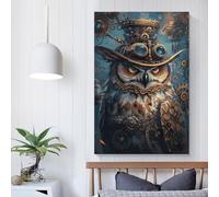 QBIREX Chouette Steampunk Animal Art Œuvre d'art pour les murs de la maison pour les murs de la chambre à coucher du salon Art mural 3D 16x24 pouces (40x60 cm)