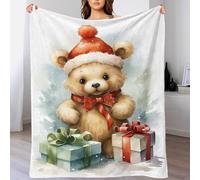 QBIREX Couverture Polaire Merry Tiny Bear de Noël, Taille King, Douce, Moelleuse et Confortable, personnalisée, pour Femme, 127 x 152 cm
