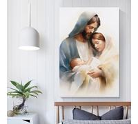 QBIREX Crèche de Noël - Bébé Jésus, Marie et Joseph, tableaux muraux, décoration de salon, cuisine, maison, 50 x 75 cm