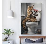 QBIREX Décoration murale représentant un chat Maine Coon sur les toilettes, idéale pour le salon, pour adolescentes, femmes, 60 x 90 cm