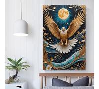 QBIREX Décoration murale sur toile Kintsugi représentant l'aigle royal et la lune, pour chambre à coucher, pour adolescentes, femmes, salon, 30 x 45 cm