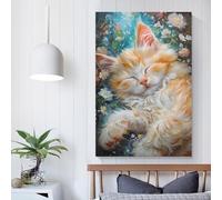 QBIREX Poster sur toile représentant un chat mignon et une fleur, décoration murale, pour mari, petit ami, petite amie, 60 x 90 cm