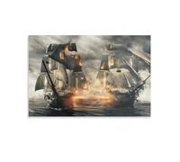 QBIREX Toile murale représentant une bataille navale épique, idéale pour le couloir, les escaliers, le salon et la salle de bain, 50 x 75 cm