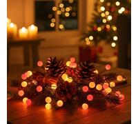 Qbis - Guirlande lumineuse baie avec 40 LED couleurs coucher de soleil Rouge, orange et jaune. Lumières de Noël multicolores. Guirlande lumineuse à piles pour intérieur.