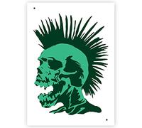 QBIX Pochoir tête de mort - pochoir tête de mort Mohican - crâne Punk Rock - 2 couches - A3 - pochoir bricolage convivial réutilisable pour la peinture, la cuisson, l'artisanat, le mur, les meubles