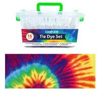 QBIX Tie Dye Lot de 15 couleurs - Kit complet de teinture pour tissu tie dye avec élastiques et flacons compressibles