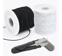 QBJAYTY Cordon élastique pour bracelets - 100 m de fil extensible avec ciseaux (noir et blanc, 1 mm)