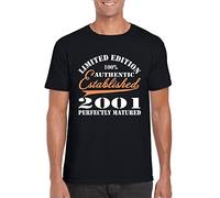 QBKCLP Established in 2001 20th Birthday White Yellow Black Red Mens Women T T-Shirts à Manches Courtes 100% Cotton - Made in - Born in - 20-853(Large)