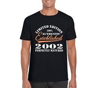 QBKCLP Established in 2002 19th Birthday White Yellow Black Red Mens Women T T-Shirts à Manches Courtes 100% Cotton - Made in - Born in - 19-854(Small)
