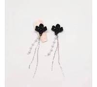 qbodp 10 Pièces Nail Art Accessoires En Forme De Fleur, Ornements En Perles Et Pompons, Décorations En Alliage Charmes D'Ongles, 15mm × 65mm, Noir