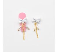 qbodp 10 Pièces Nail Art Accessoires Nœud Blanc, Ornements Pompons Dorés, Jolies Décorations Charmes D'Ongles, 13mm × 35mm