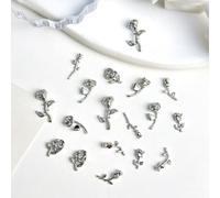 qbodp 100 Pièces Accessoires De Nail Art Mixtes Aléatoires, Assortiment De Décorations De Fleurs En Alliage D'Argent Charmes D'Ongles