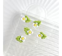 qbodp 100 Pièces Nail Art Accessoires, Petites Décorations En Résine À Feuilles Vertes Et Fleurs Charmes D'Ongles, 10mm × 8mm, Blanc