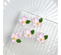 qbodp 100 Pièces Nail Art Accessoires, Petites Décorations En Résine En Forme De Fleur Verte Charmes D'Ongles, 13mm, Rose