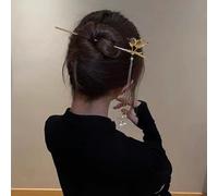 qbodp 2 Pièces,Bâtons À Cheveux Papillon Pour Petits Pains,Baguettes À Cheveux Décoratives Avec Gland De Perles Épingles À Cheveux Élégantes Pique Pour Les Cheveux Pour Cheveux Épais, Doré