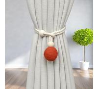 qbodp 2 Pièces Embrasses À Rideaux De Style Rustique, Embrasses Rondes en Perles De Bois pour Rideaux, Corde De Retenue De Rideau De Décoration Intérieure, Orange