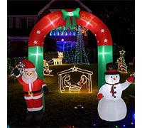QBOMB Arche Gonflable de Noël de 8 Pieds avec lumières LED intégrées, Père Noël et Bonhomme de Neige Décorations de Vacances en Plein air pour la pelouse de Jardin de Jardin