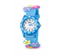 QBOS Montre analogique pour enfant fille - Montre pour enfant à partir de 3 ans, Bleu clair/fleurs, Moderne