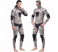 QBREZA Combinaison de plongée 5 mm pour hommes, combinaison de natation chaude à manches longues, deux pièces, combinaison épaisse anti-méduses, combinaison de pêche camouflage (couleur : gris-B