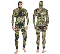 QBREZA Combinaison de plongée 5MM pour hommes Combinaison de natation chaude à manches longues Deux pièces Combinaison épaisse anti-méduses Combinaison de pêche Camouflage (Couleur : Vert, Taille : XL