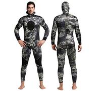 QBREZA Combinaison de plongée 5MM pour hommes Combinaison de natation chaude à manches longues Deux pièces Combinaison épaisse anti-méduses Combinaison de pêche Camouflage (Couleur : Gris-A, Taille