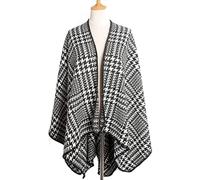 QBREZA Poncho cardigan pour femme cape ouverte sur le devant châle réversible chaud enveloppements pour l'automne et l'hiver (couleur : noir + blanc, taille : 145 x 130 cm)