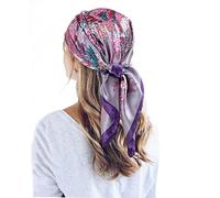 QBSM Grand foulard carré en satin de 99,1 cm pour femme - Sensation de soie - Pour dormir les cheveux - Léger, Fleurs violettes, Large