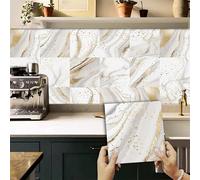 QBYRSSS Autocollants pour carrelage en marbre Jaune, 10 pièces (30 x 104 cm), Autocollants muraux en PVC, imperméables, résistants à l'huile, pour Salle de Bain, Cuisine, DIY