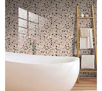 QBYRSSS Stickers muraux carrelage raffinés 20x20 cm, Imitation terrazzo Rose et Marron, sur PVC imperméable, Autocollants. Décoration idéale pour la Cuisine et la Salle de Bain. Lot de 10.